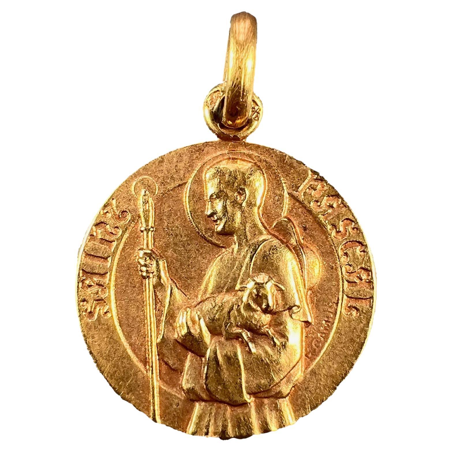 French Saint Pascal 18K Yellow Gold Charm Pendant For Sale