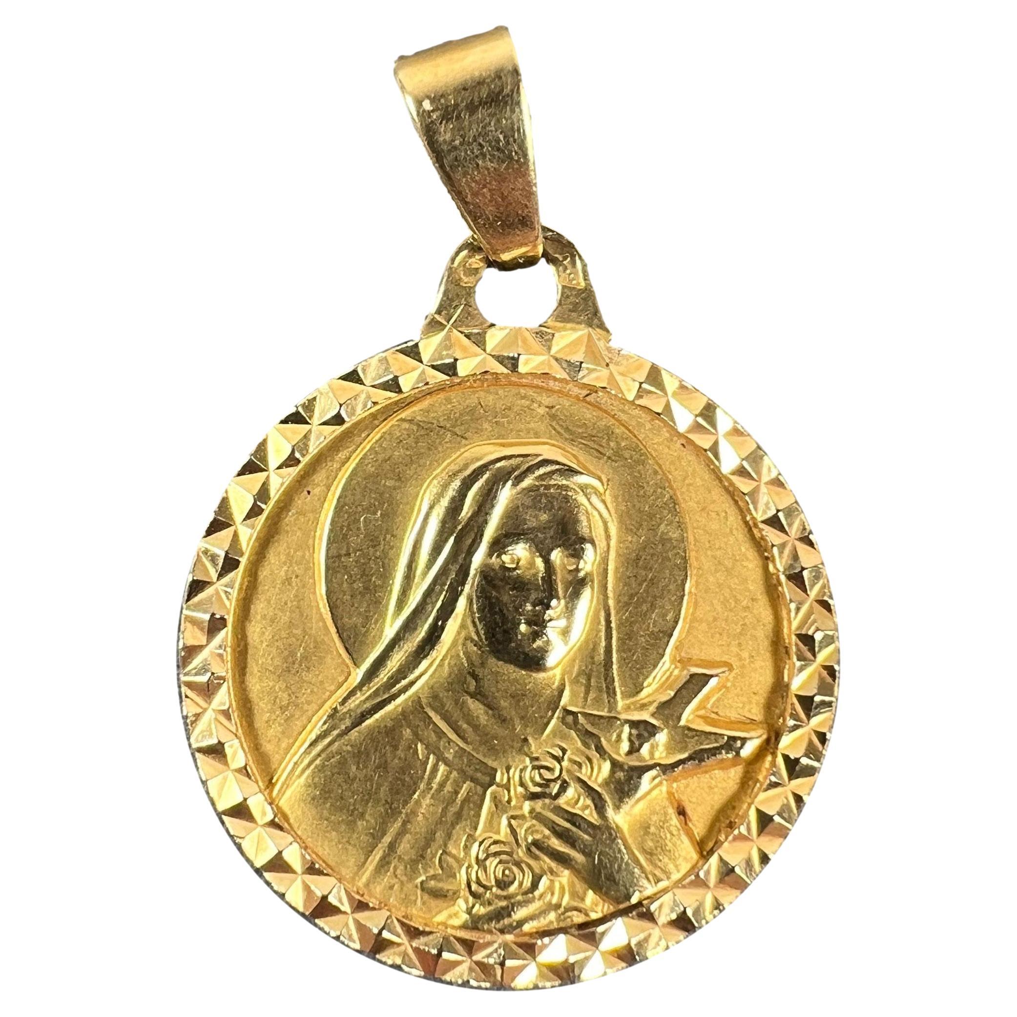 French Saint Therese 18K Yellow Gold Charm Medal Pendant