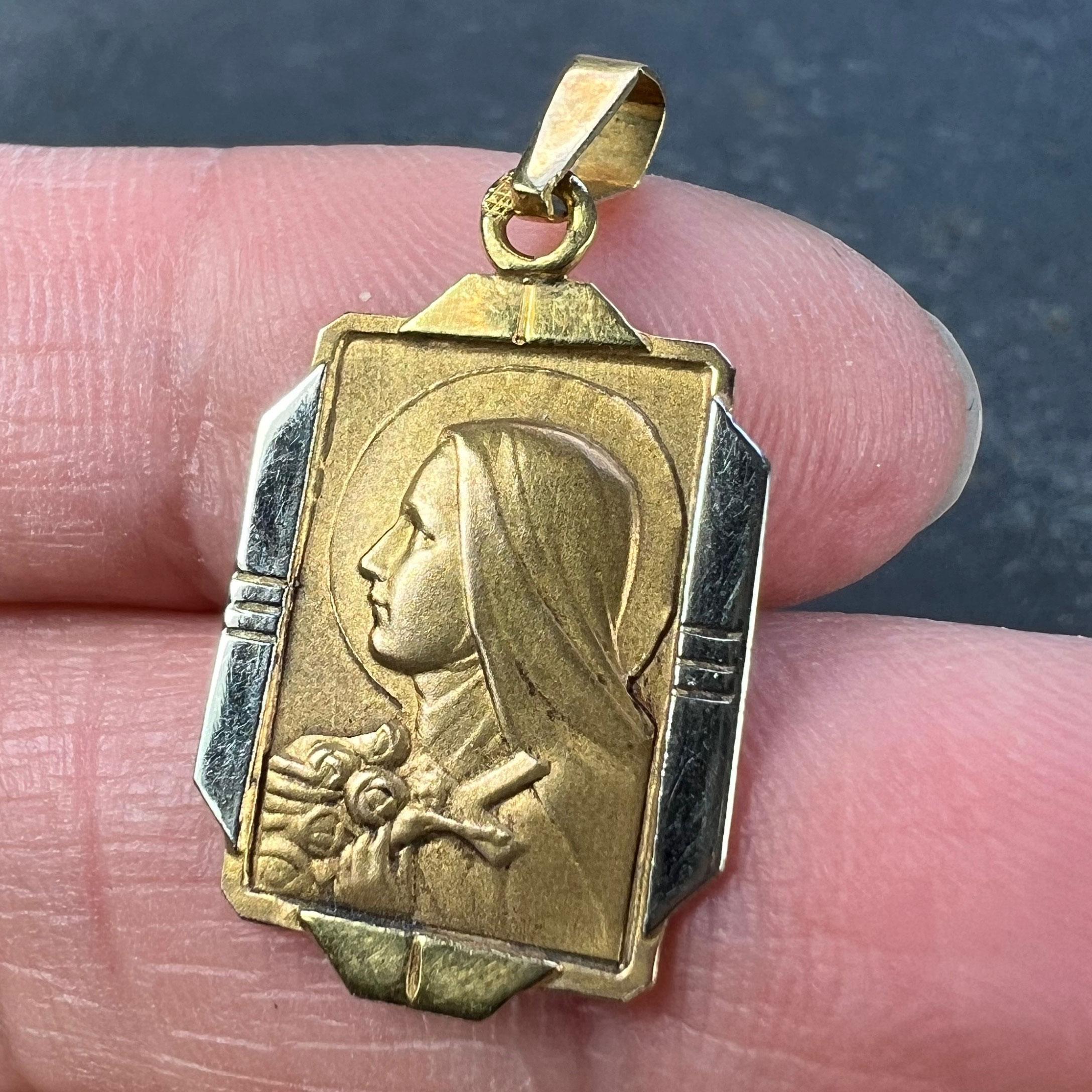 French Saint Therese 18K Yellow White Gold Charm Pendant For Sale 1