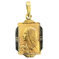 Vintage French Saint Therese 18K Yellow White Gold Charm Pendant