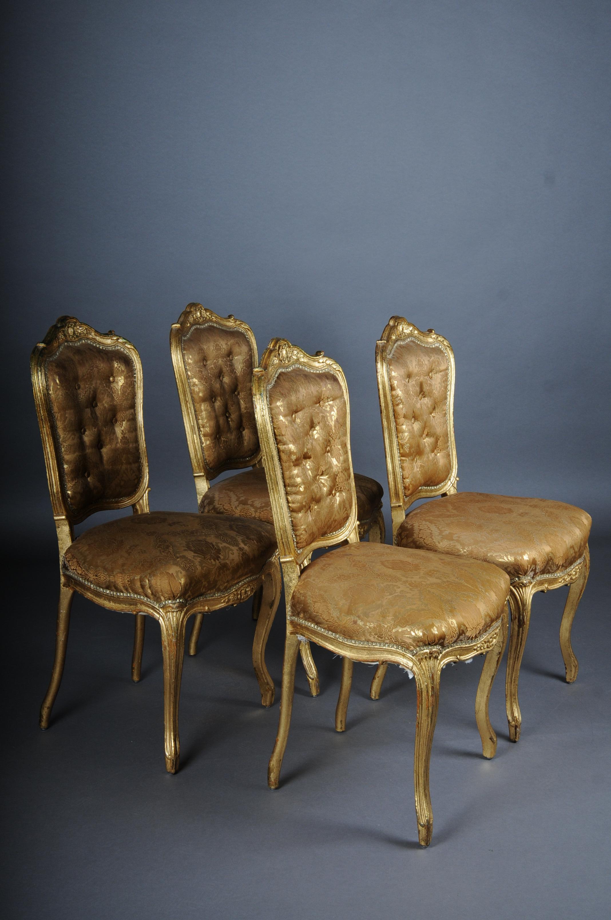 French salon chairs from the Bellevue Palace in Berlin, gold.

4 Exclusive French salon chairs from the Bellevue Palace in Berlin, the official residence of the Federal President of Germany.

These chairs date from the 1890s. Labeled and