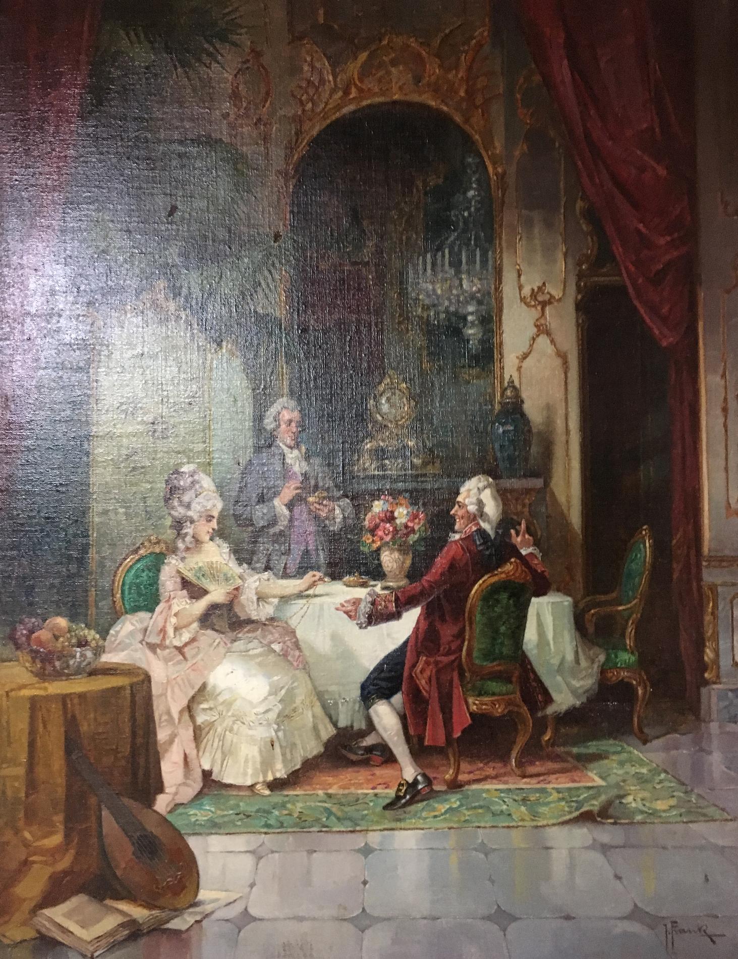 French Salon Scene Oil on Canvas Painting In Good Condition In Cypress, CA