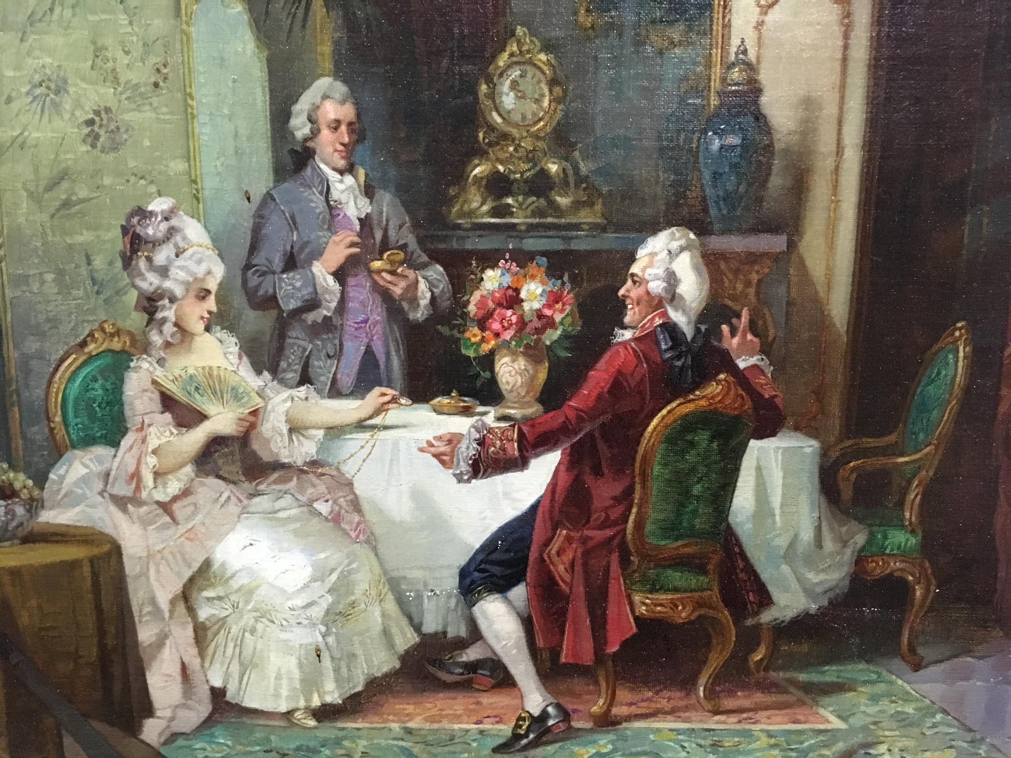 20th Century French Salon Scene Oil on Canvas Painting