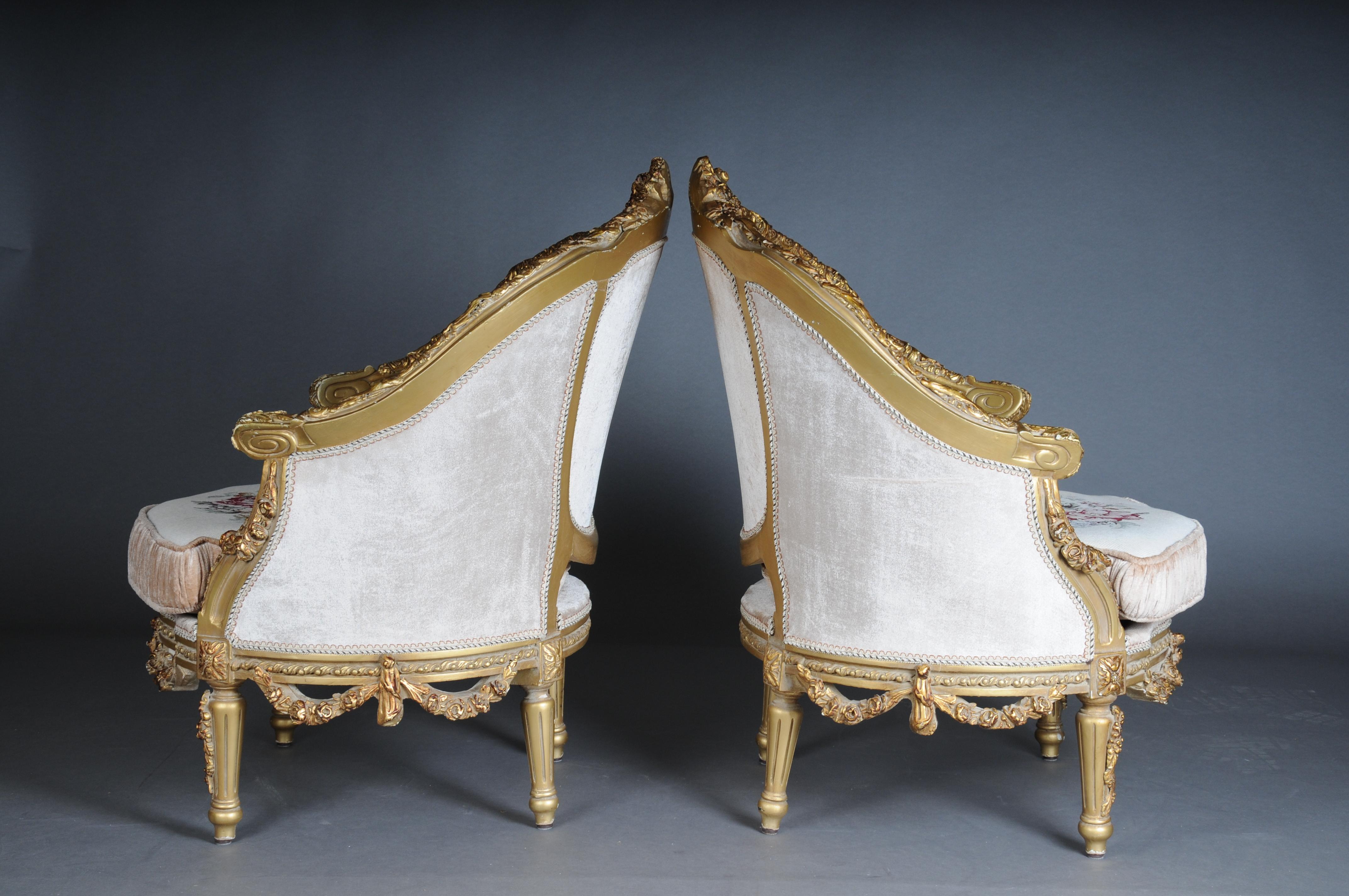 French Salon Seating Group Set Louis XVI Style, 20th Century Gold For Sale 10
