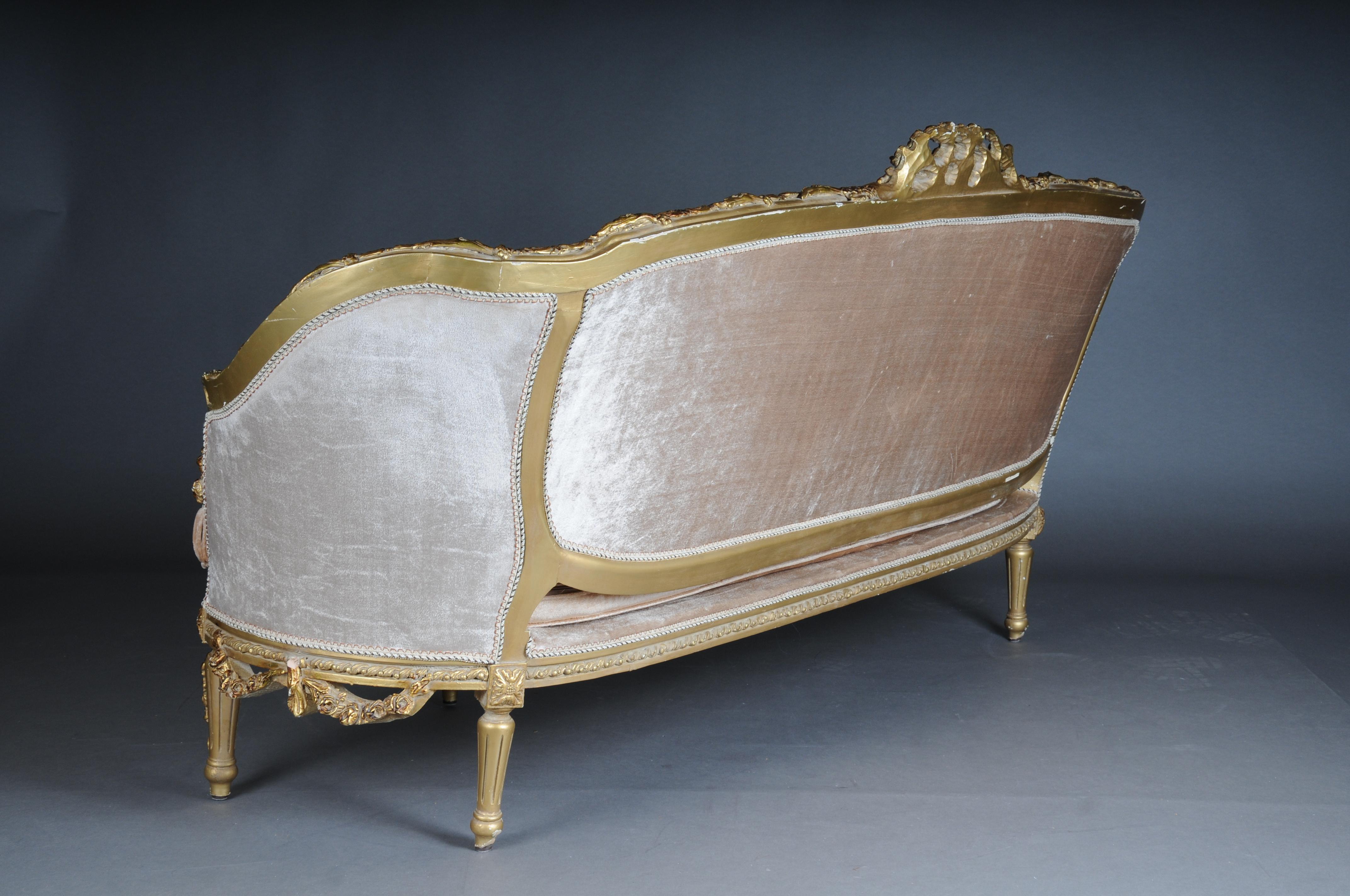 French Salon Seating Group Set Louis XVI Style, 20th Century Gold For Sale 11