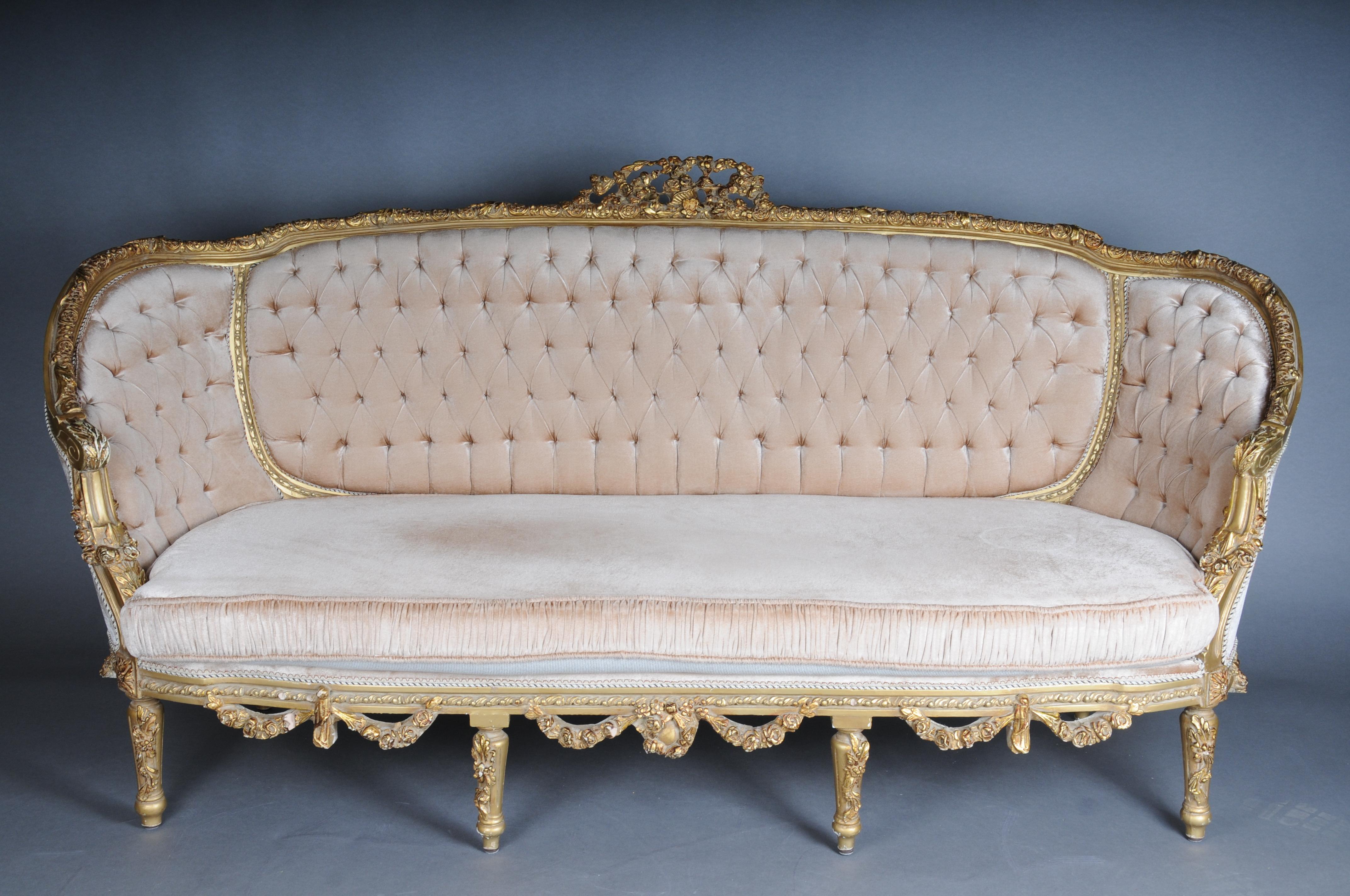 Beech French Salon Seating Group Set Louis XVI Style, 20th Century Gold For Sale