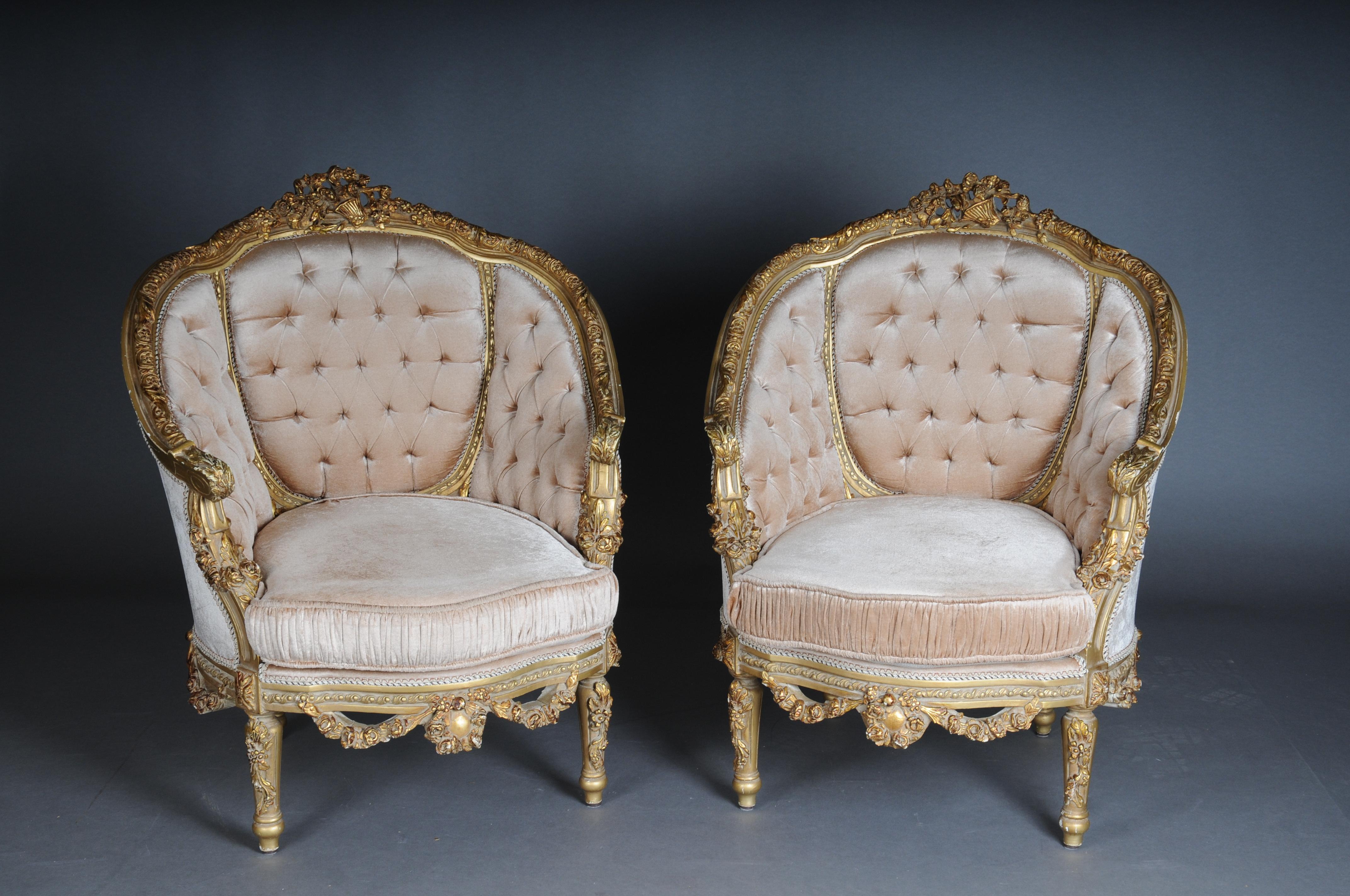 Französisches Salon-Sitzgruppe-Set im Louis-XVI.-Stil, 20. Jahrhundert, Gold (Handgeschnitzt) im Angebot