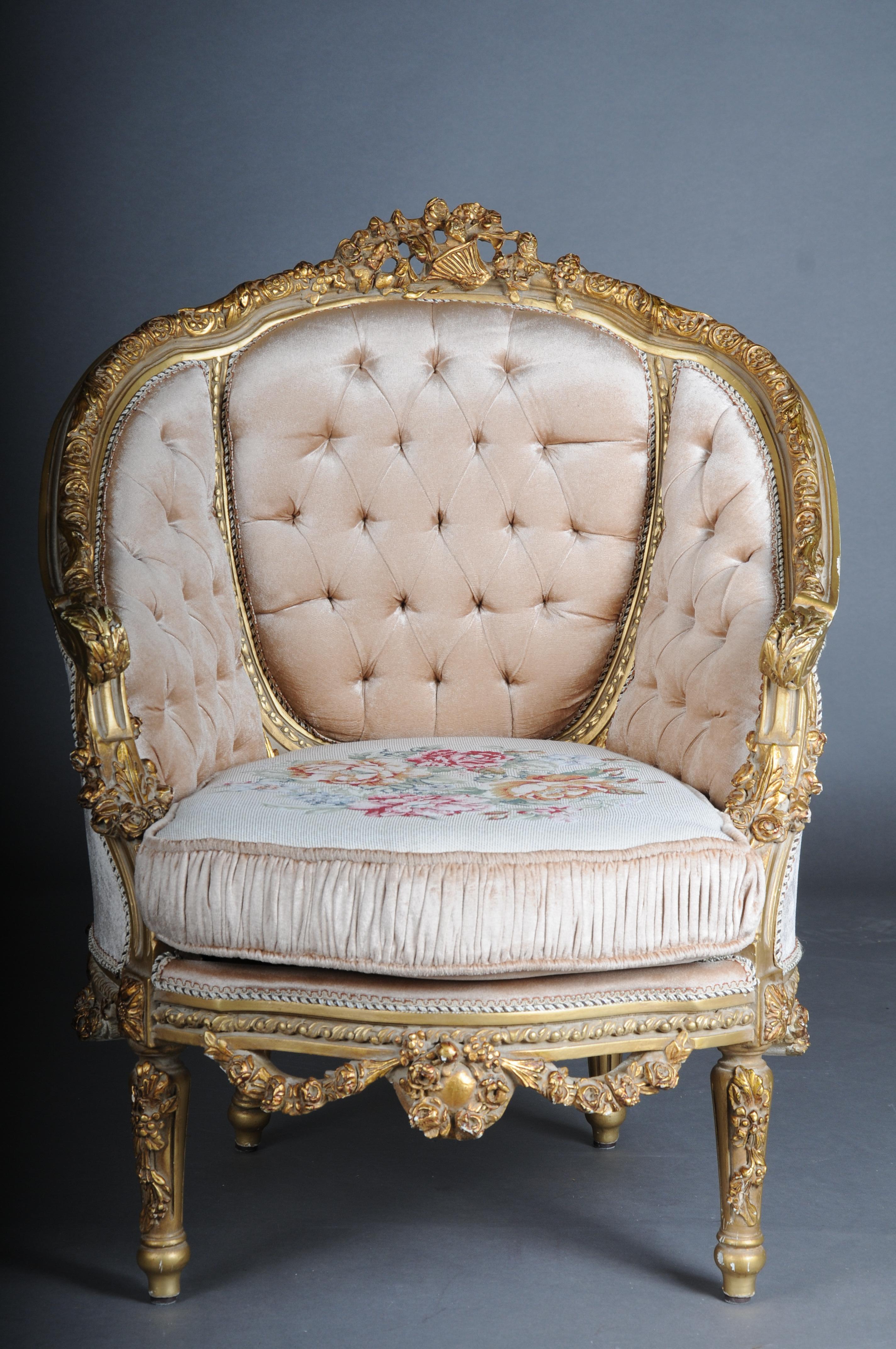 French Salon Seating Group Set Louis XVI Style, 20th Century Gold For Sale 2