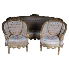 Vintage French Salon Seating Group Set Louis XVI Style, 20th Century Gold