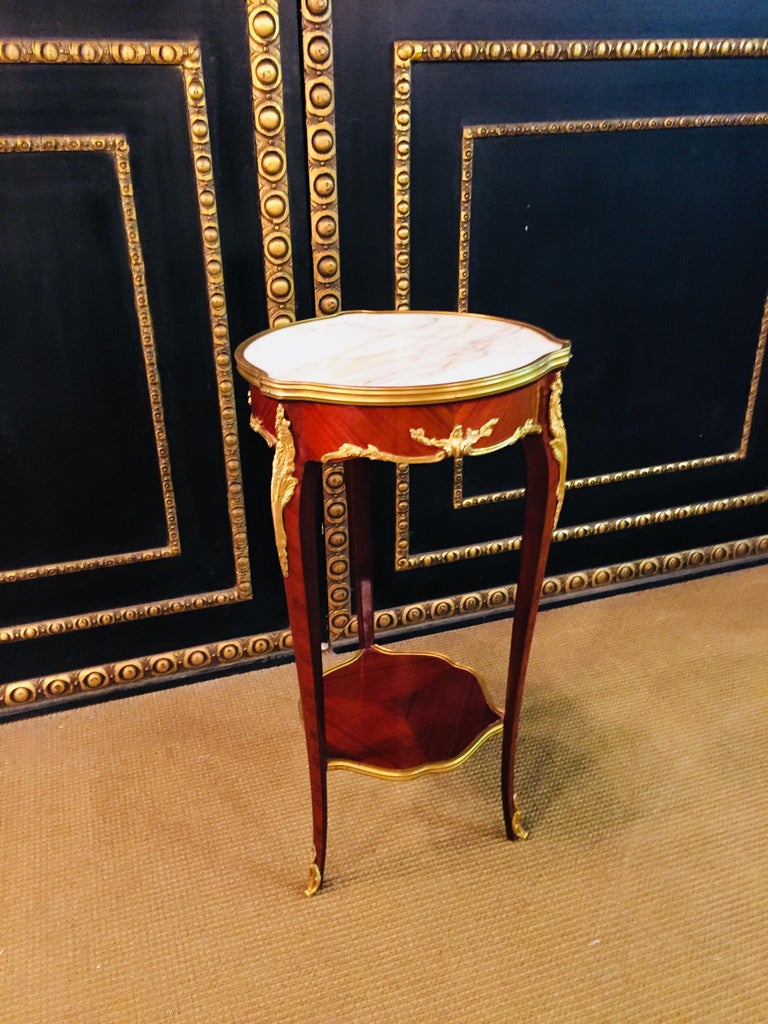 French Salon Side Table in Louis Quinze Style with Marble For Sale at