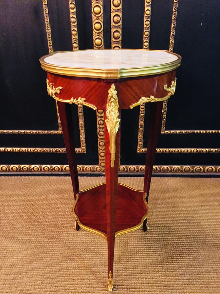 French Salon Side Table in Louis Quinze Style with Marble For Sale at