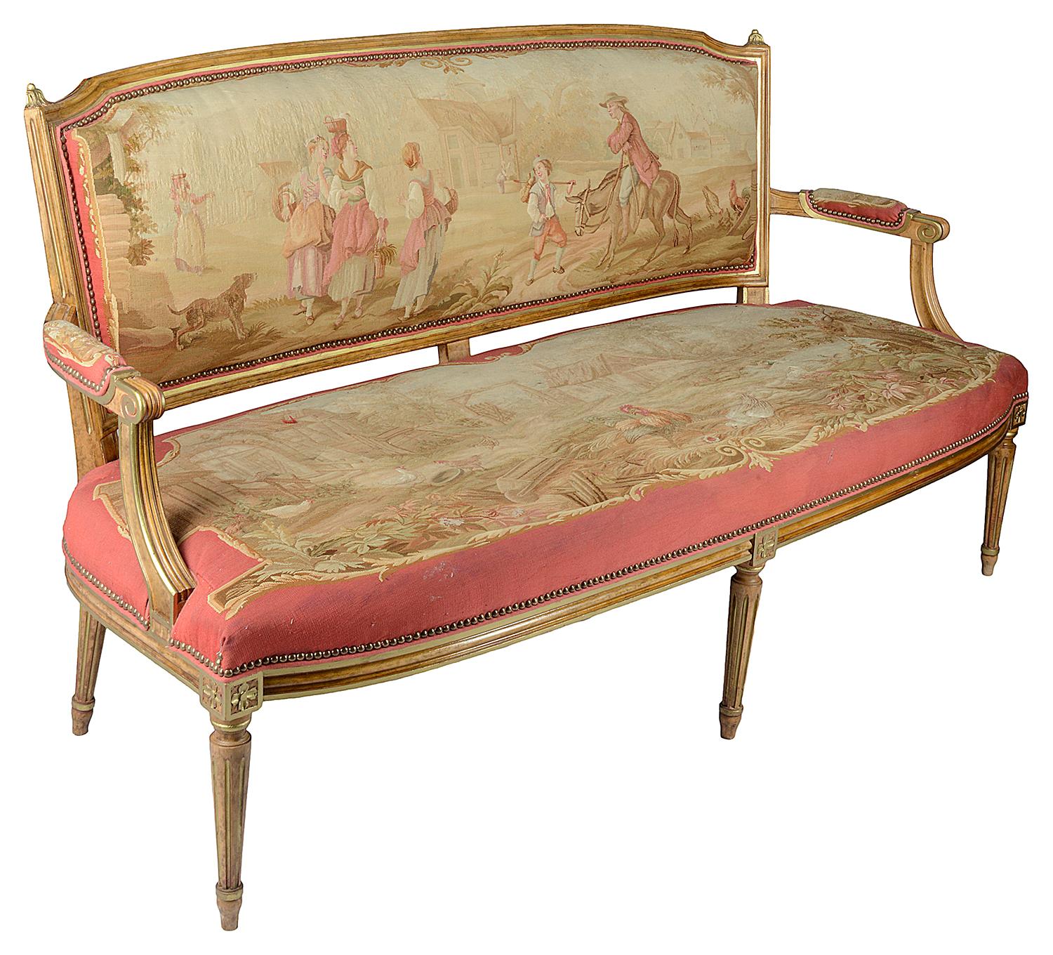 Louis XVI French Salon Suite, 19th Century, Aubusson Tapestry