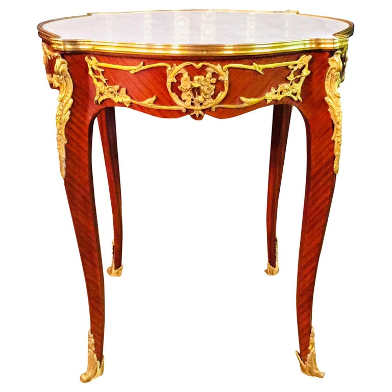 French Salon Table with Marble in Louis Quinze Stile For Sale at 1stDibs