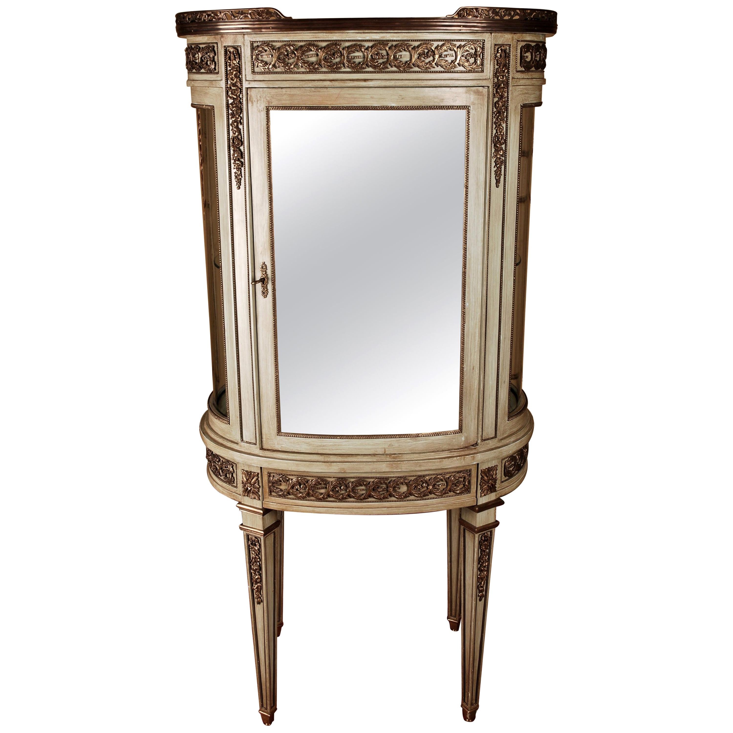 French Salon Vitrine in antique Louis XVI Classicist Style beech ebonized