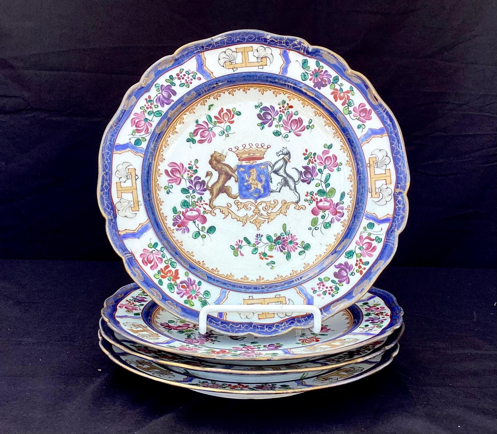 French Samson Chinese Export Style Armorial Porcelain Plates Set of Four For Sale 6