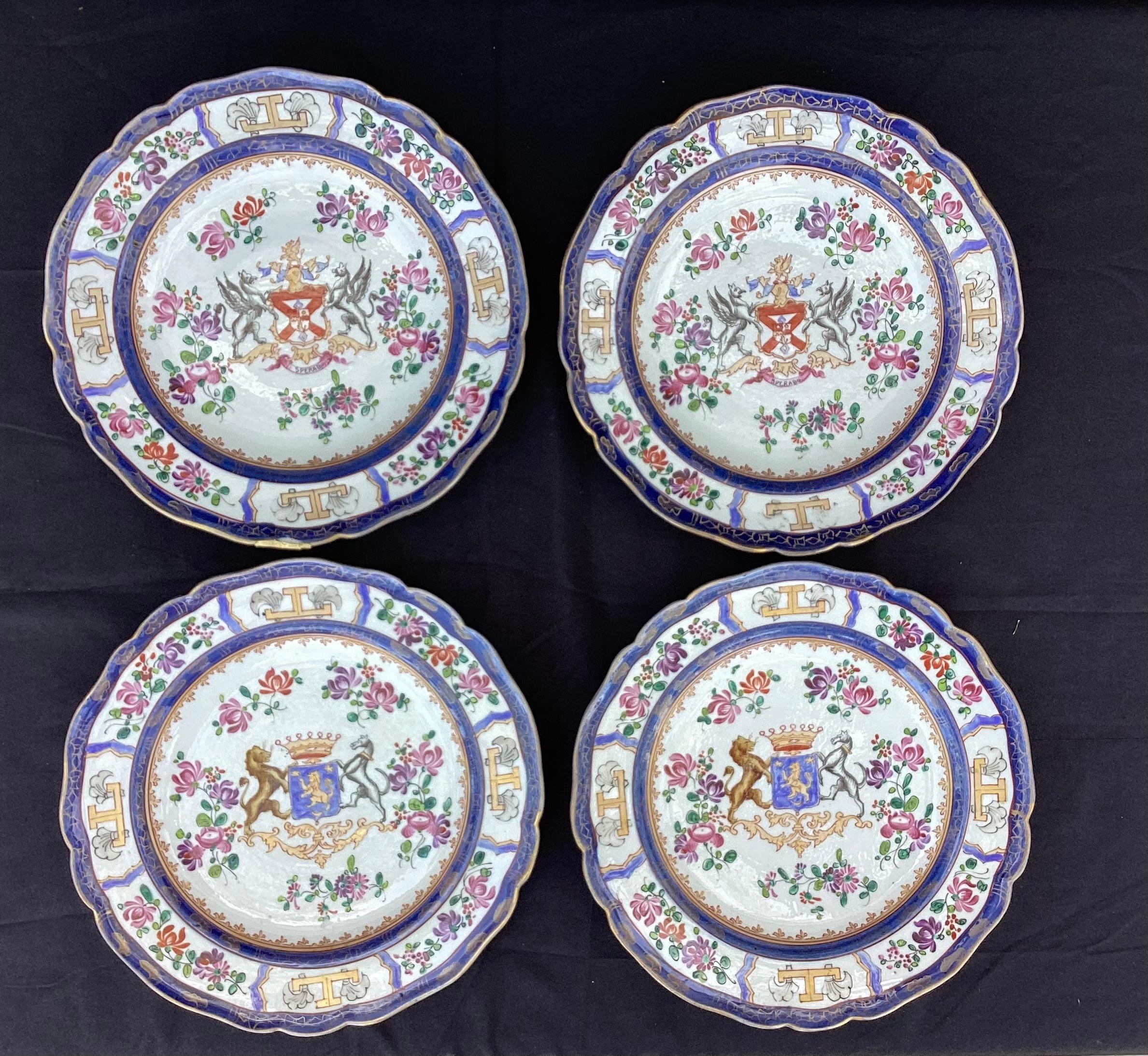 French Samson Chinese Export Style Armorial Porcelain Plates Set of Four For Sale 4