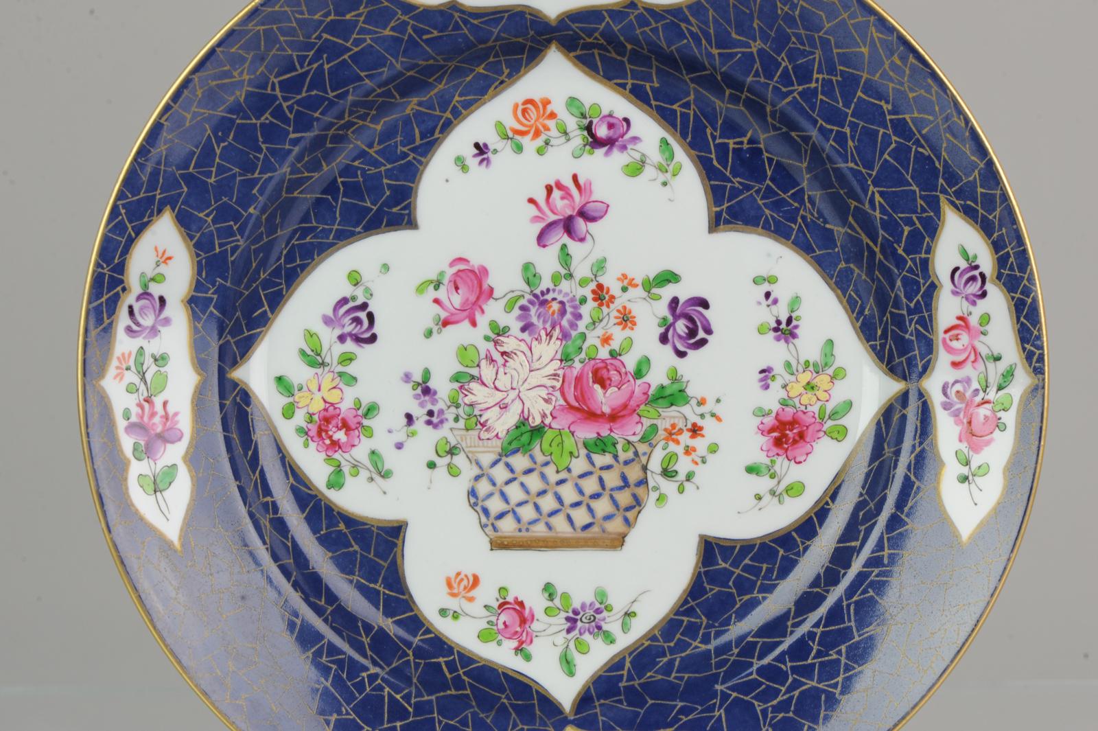 European French Samson Famille Rose Porcelain Plate Powder Blue High Quality, 19/20th Cen For Sale