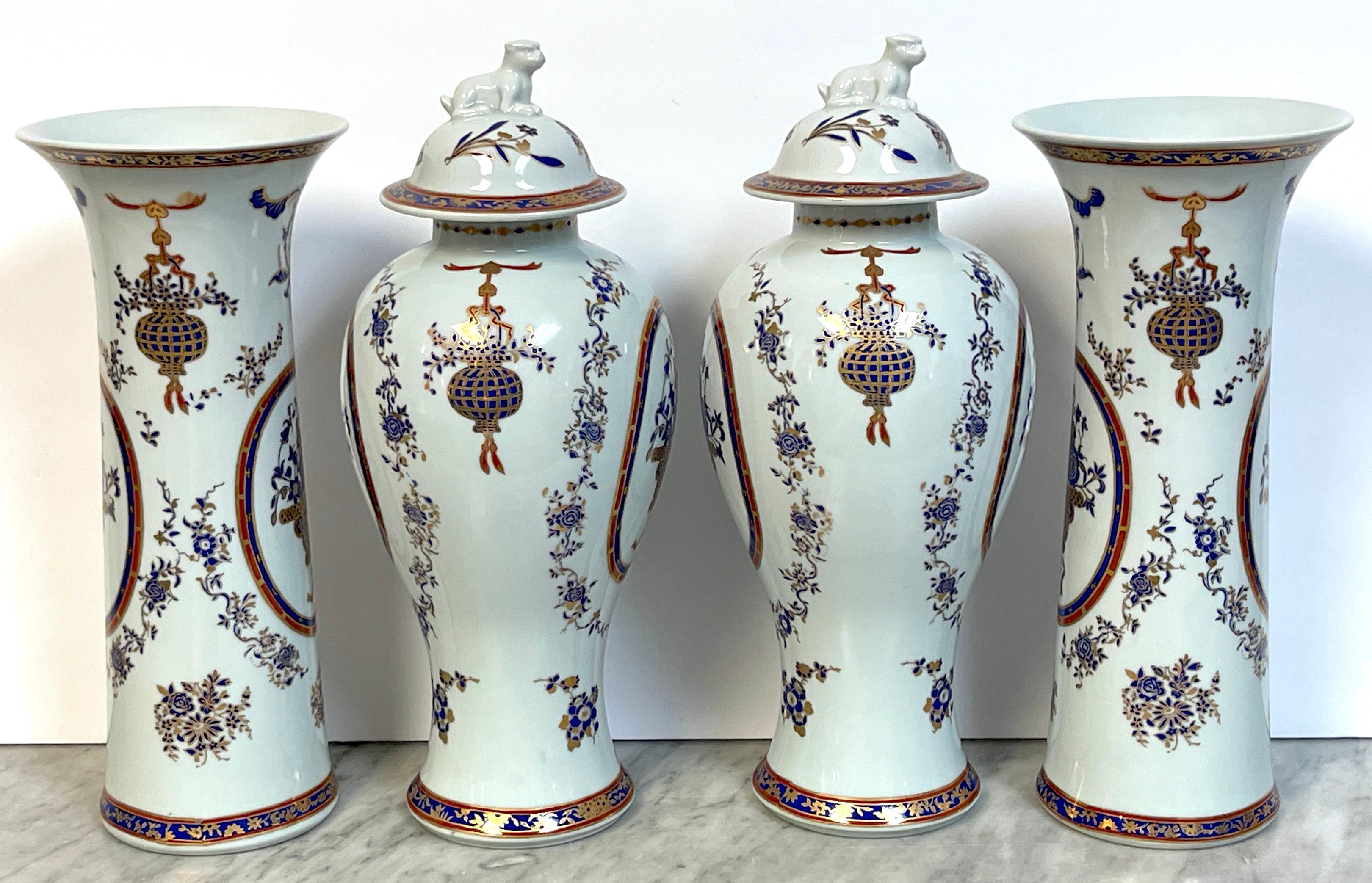 French Samson  Porcelain Chinese Export Style 4-Piece Garniture Set  In Good Condition For Sale In West Palm Beach, FL
