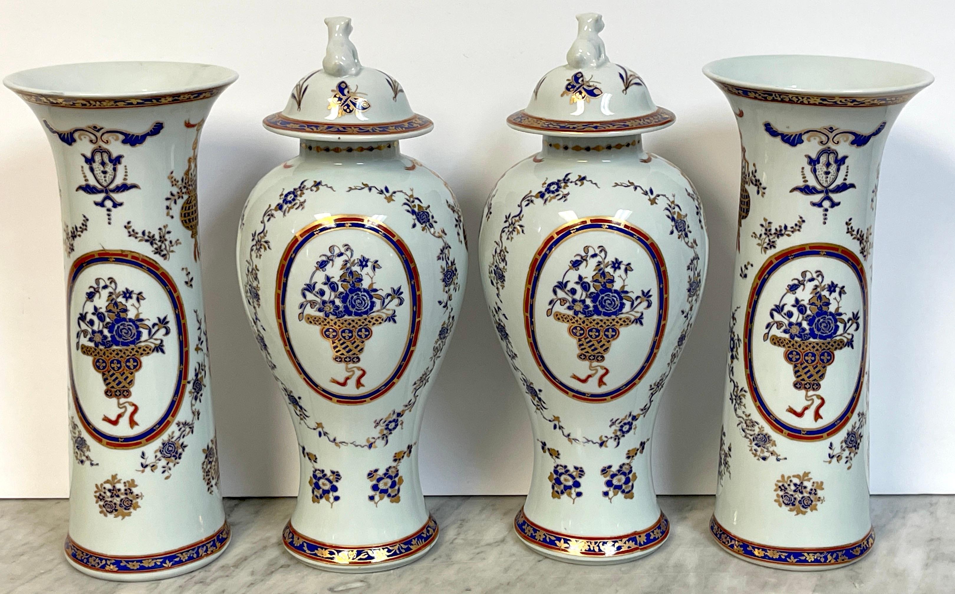 20th Century French Samson  Porcelain Chinese Export Style 4-Piece Garniture Set  For Sale