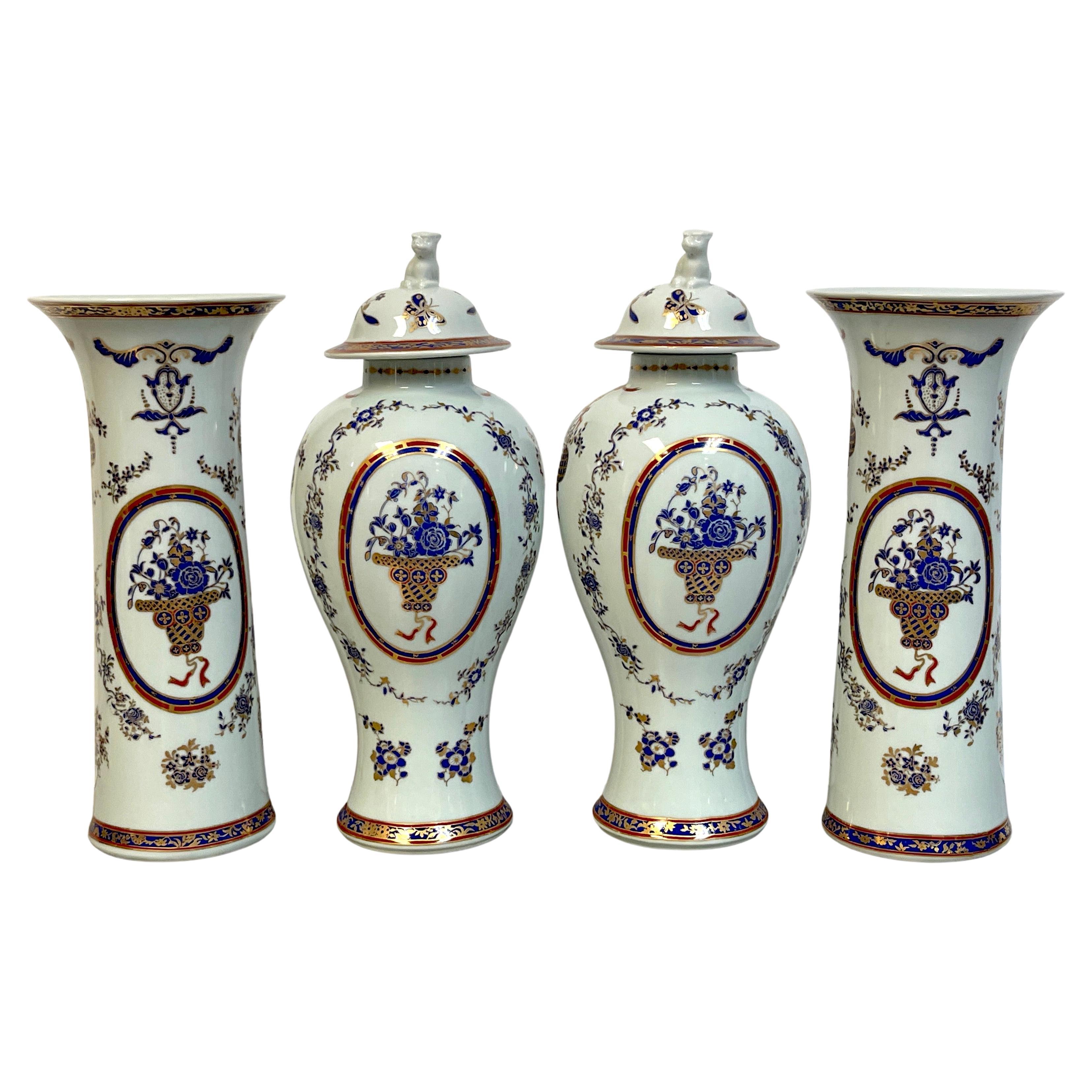 French Samson  Porcelain Chinese Export Style 4-Piece Garniture Set  For Sale