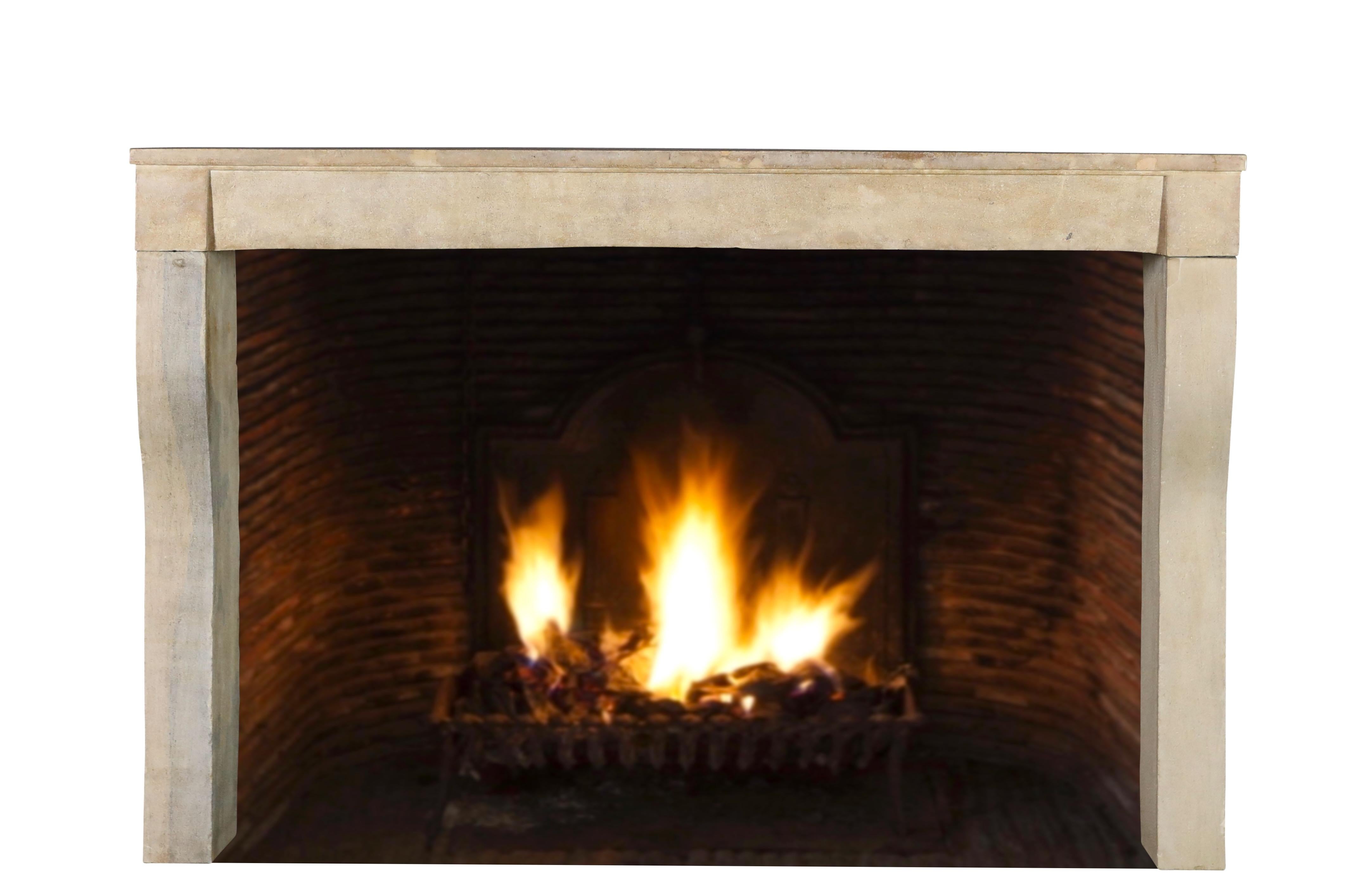Stone French Sand-Beige Limestone Timeless Slow Living Antique Chimney Piece For Sale