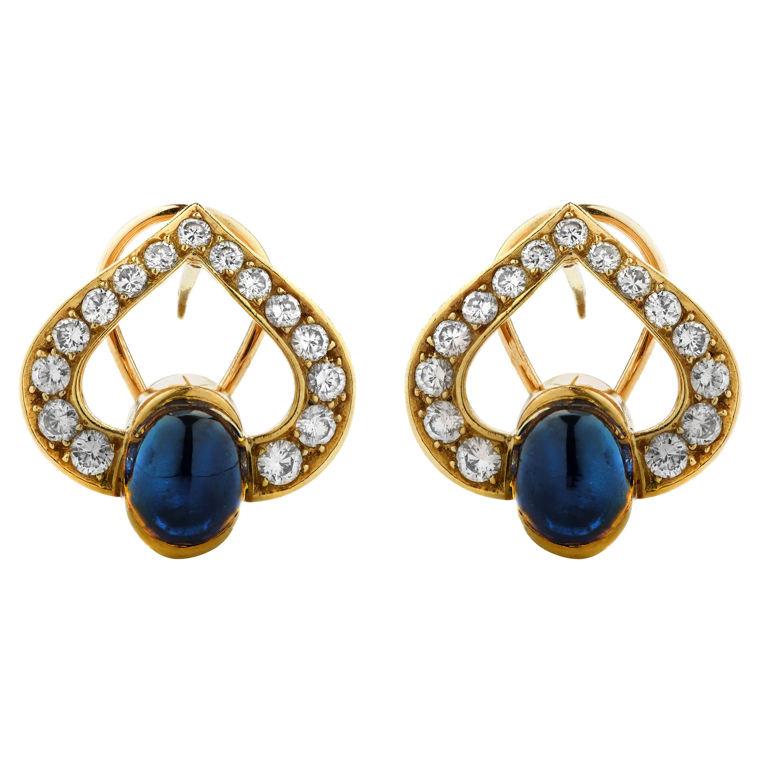 French Sapphire and Diamond Earrings