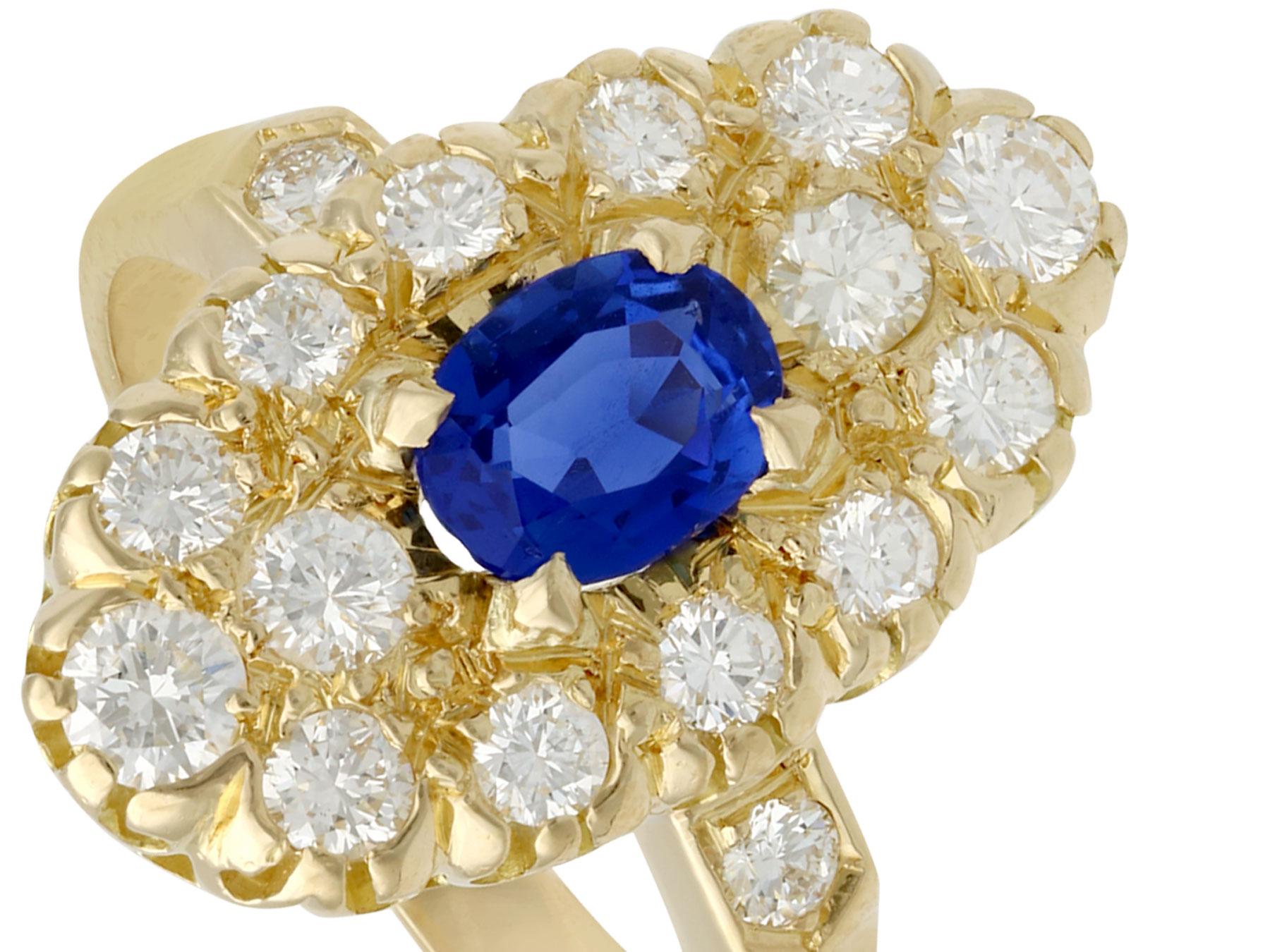 Modern French Sapphire and Diamond Yellow Gold Cocktail Ring