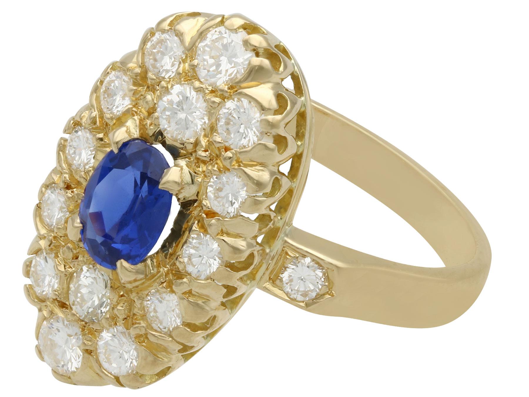 Oval Cut French Sapphire and Diamond Yellow Gold Cocktail Ring