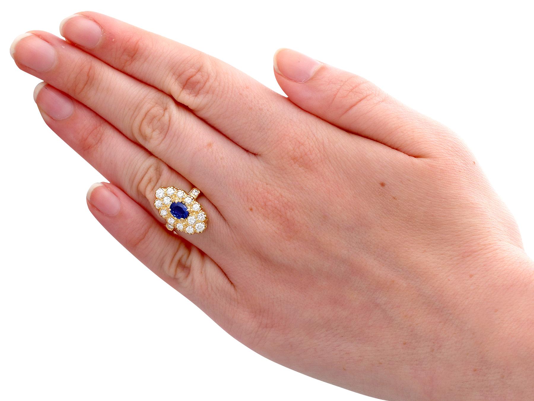 Women's French Sapphire and Diamond Yellow Gold Cocktail Ring