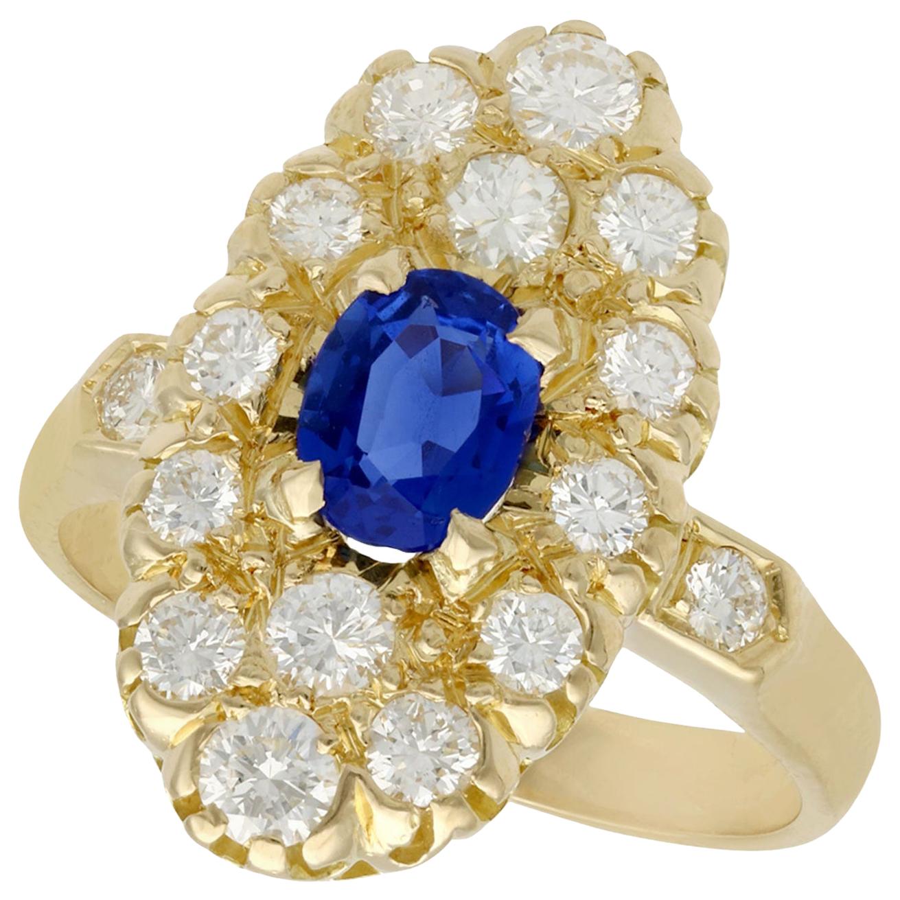 Diamond Sapphire Yellow Gold Cocktail Ring For Sale at 1stDibs