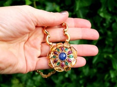 French Sapphire and Emerald Ruby and Yellow Gold Gemstone Necklace