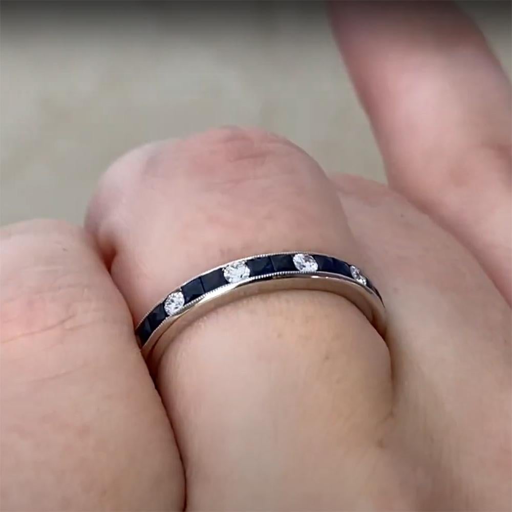 Art Deco French Sapphire (Approx 1.00-Carat) & Diamond Alternating Pattern Band, Platinum For Sale