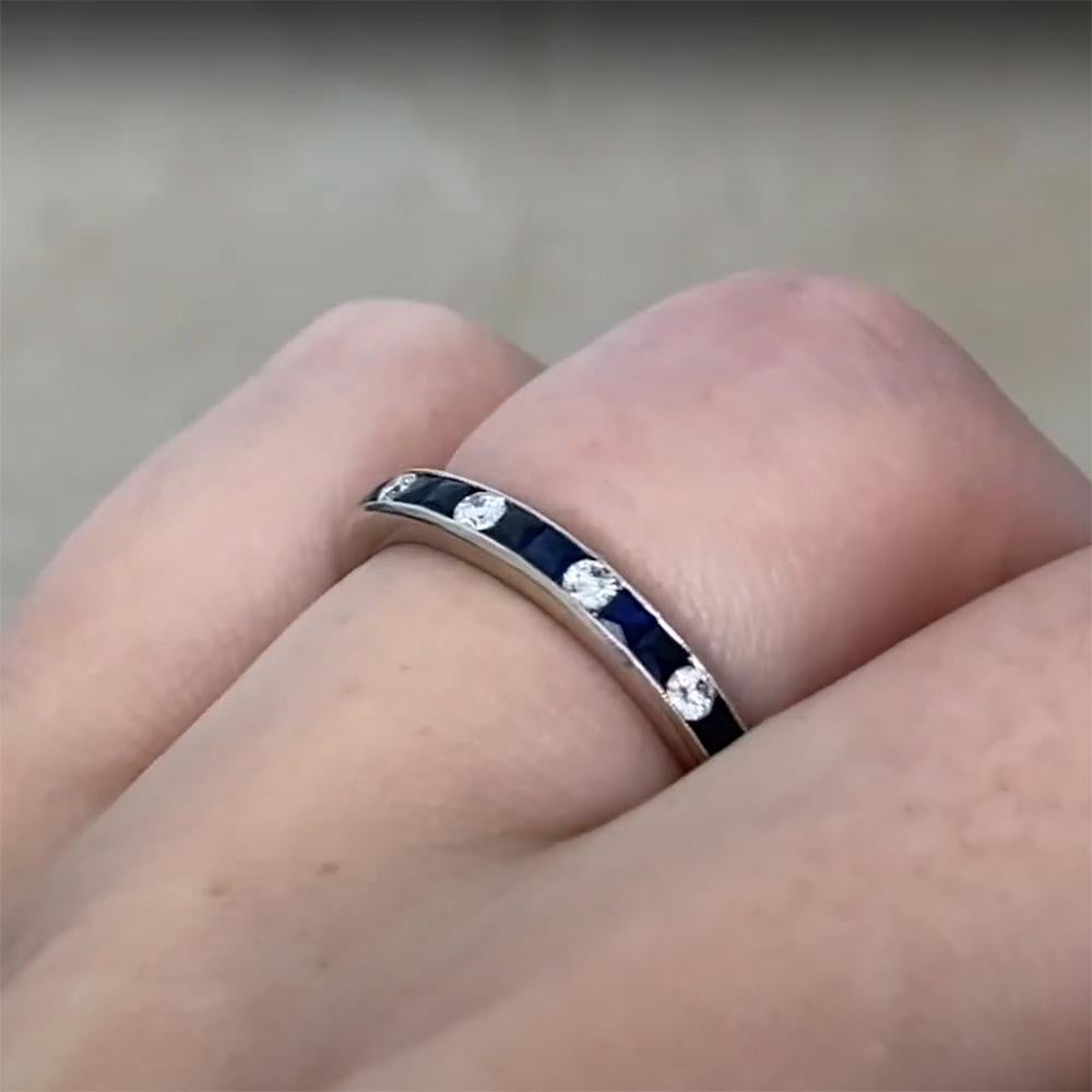 French Cut French Sapphire (Approx 1.00-Carat) & Diamond Alternating Pattern Band, Platinum For Sale