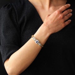 French Sapphire Diamond 18 Karat Yellow Gold Opening Bangle Bracelet