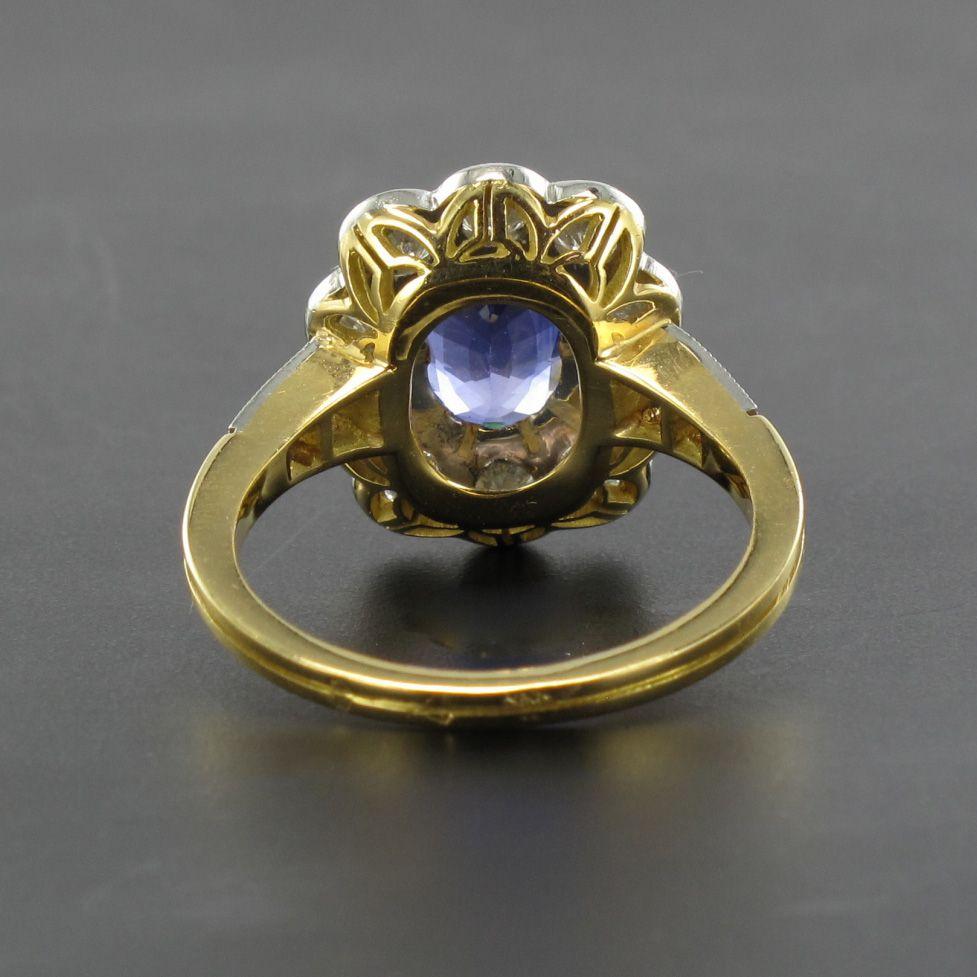 French Sapphire Diamond 18 Karat Yellow Gold Platinum Cluster Ring 5