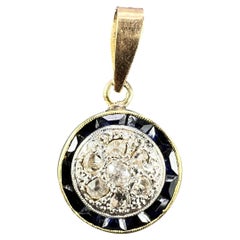 Vintage French Sapphire Diamond 18K Yellow Gold Target Charm Pendant