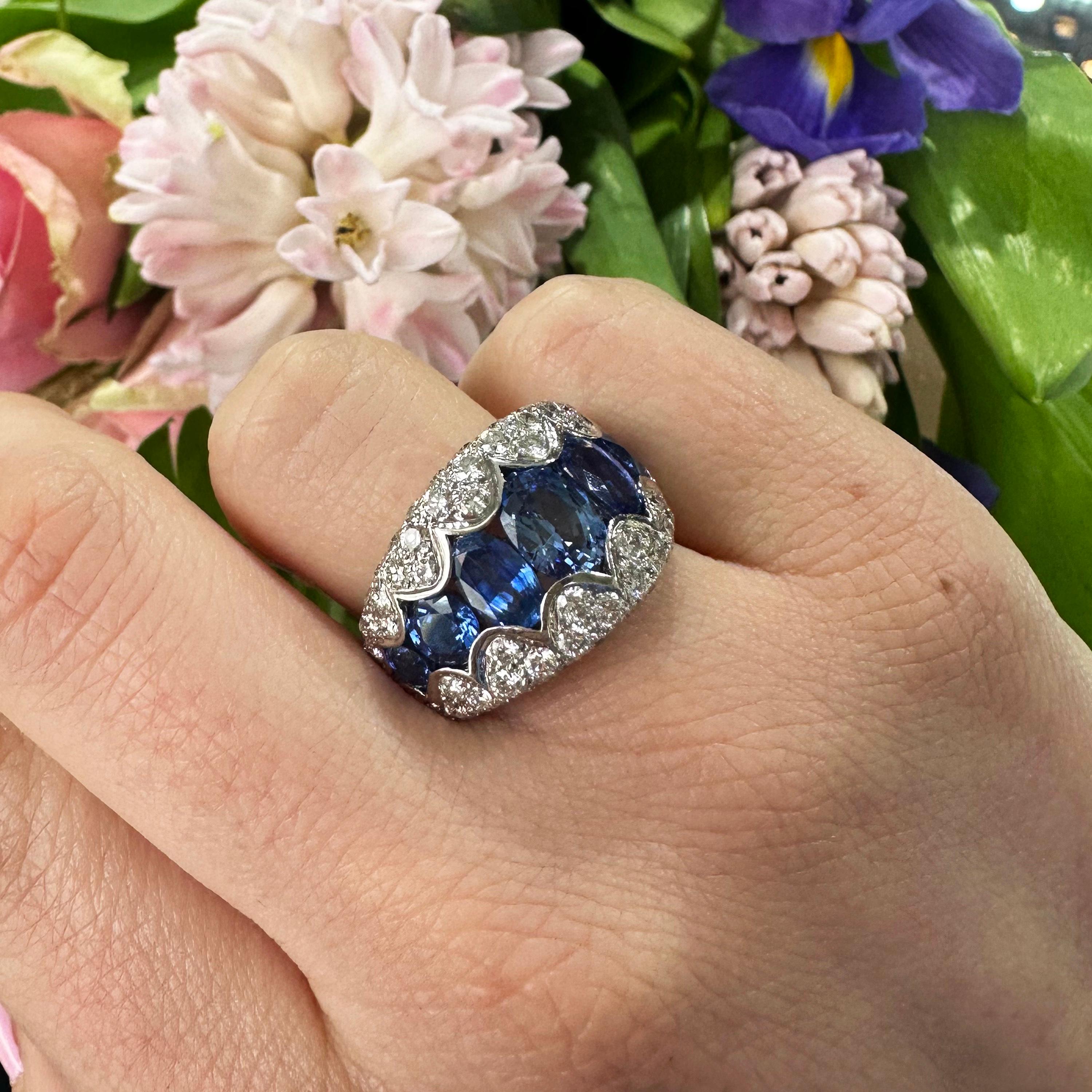 Retro French Sapphire, Diamond and White Gold Ring, Circa 1990