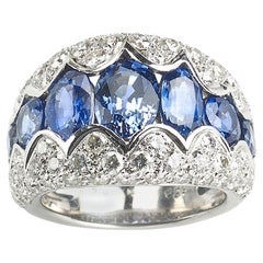 French Sapphire, Diamond and White Gold Ring, Circa 1990