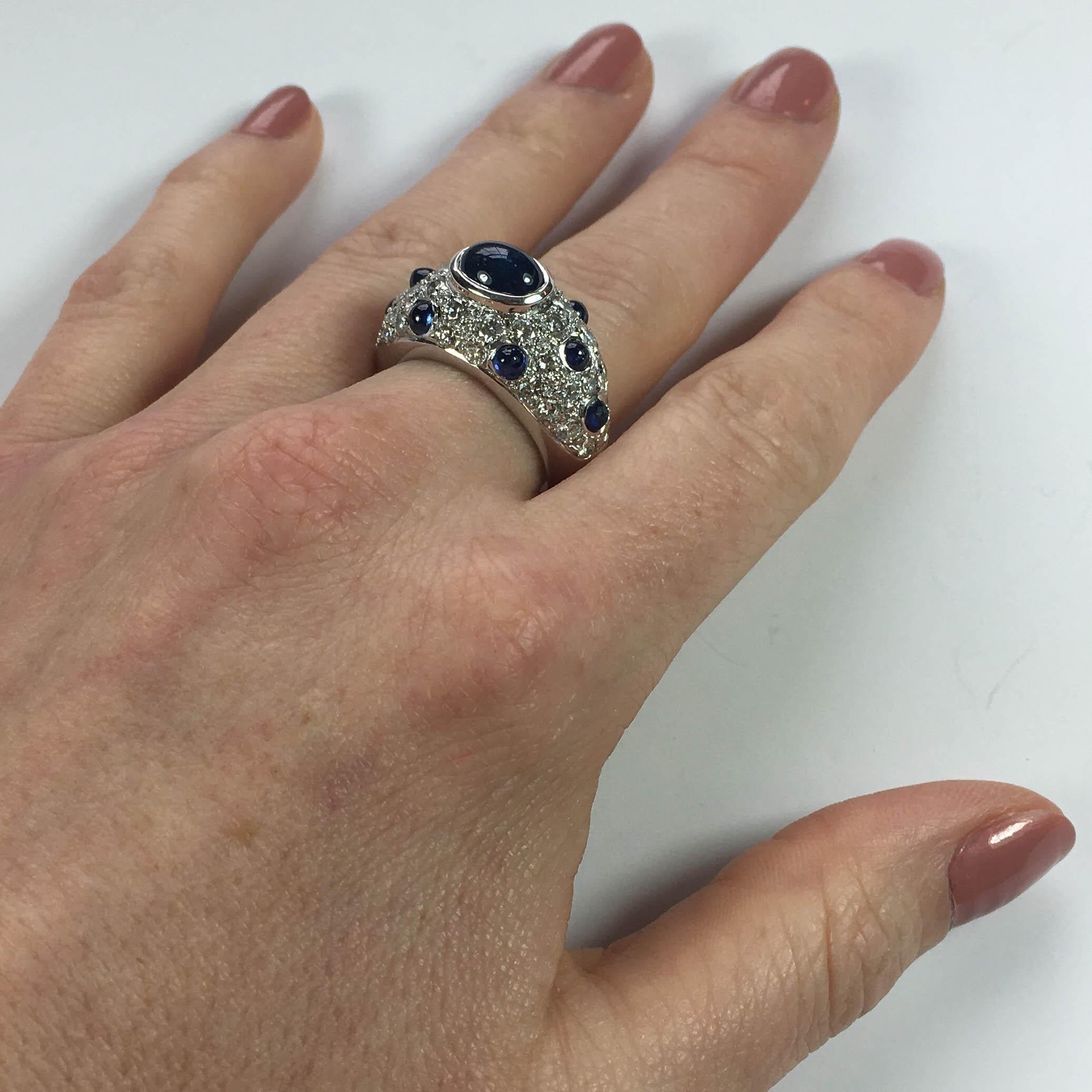 French Sapphire Diamond Bombe Gold Ring, circa 1950 For Sale 8