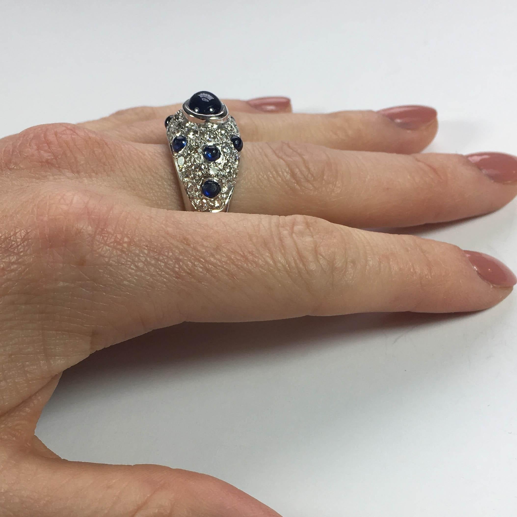French Sapphire Diamond Bombe Gold Ring, circa 1950 For Sale 10
