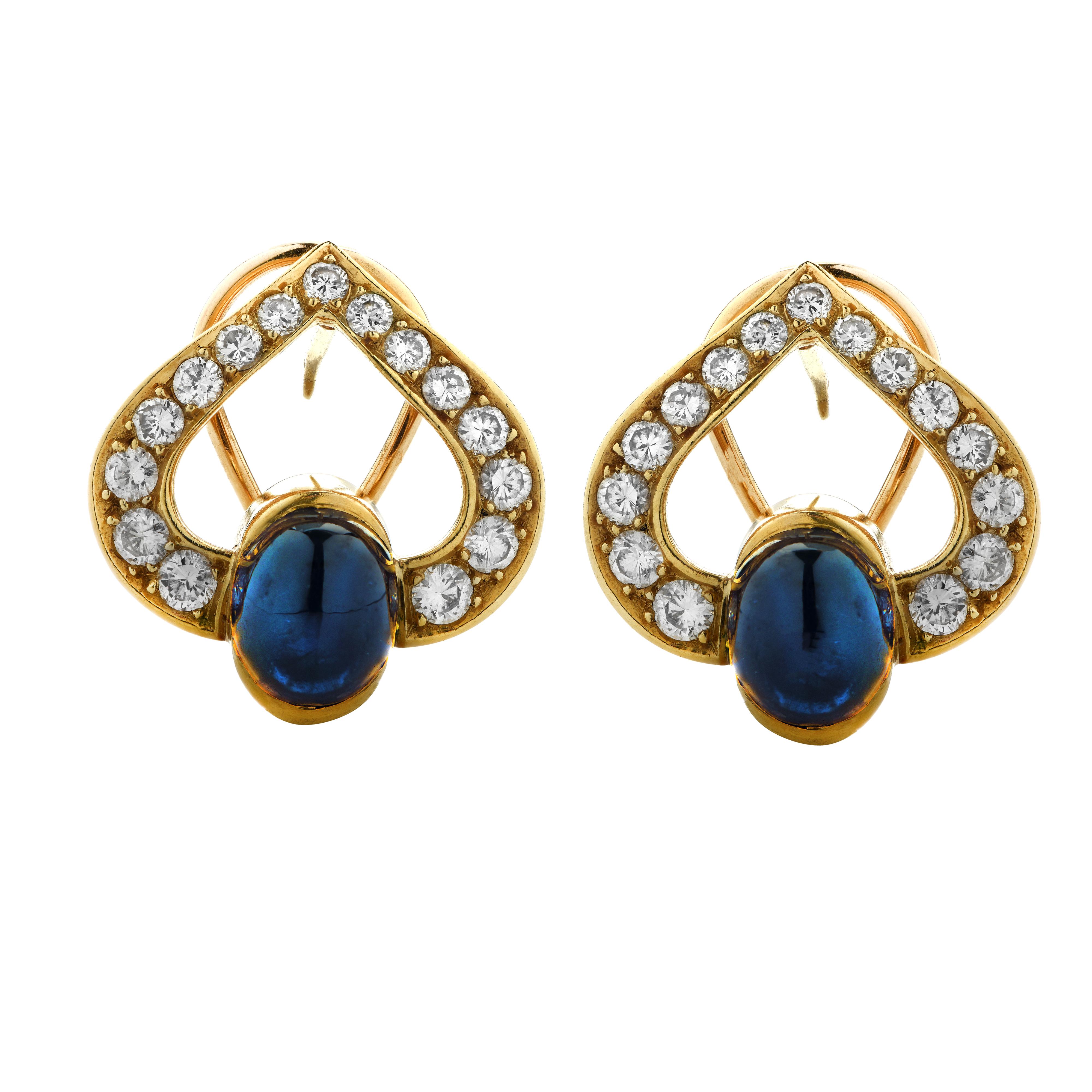Modern French Sapphire and Diamond Earrings