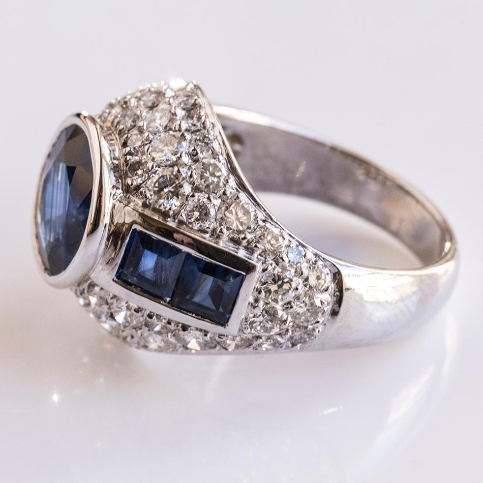 French Sapphire Diamond Platinum Ring 1
