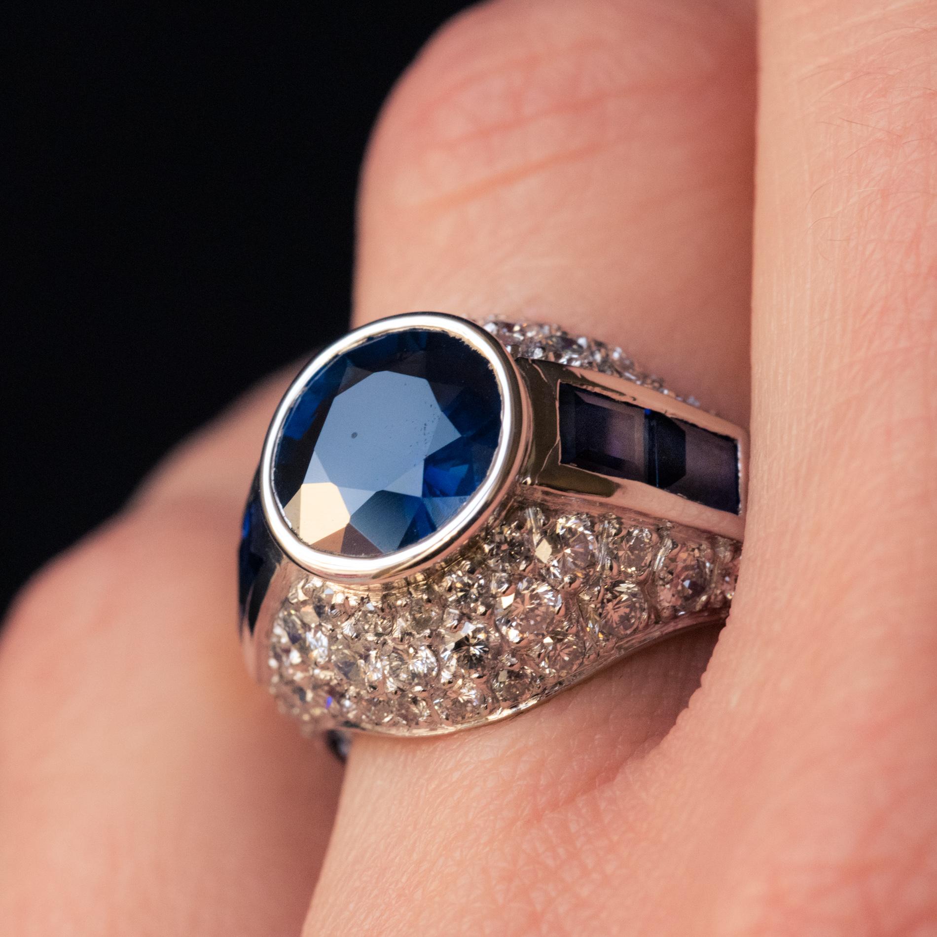 French Sapphire Diamond Platinum Ring 7