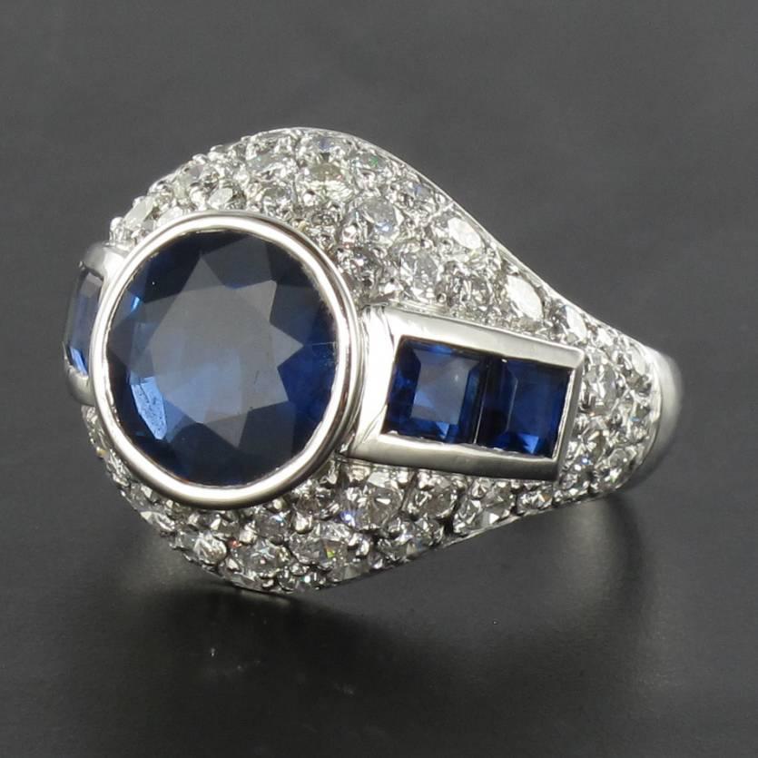 French Sapphire Diamond Platinum Ring 4