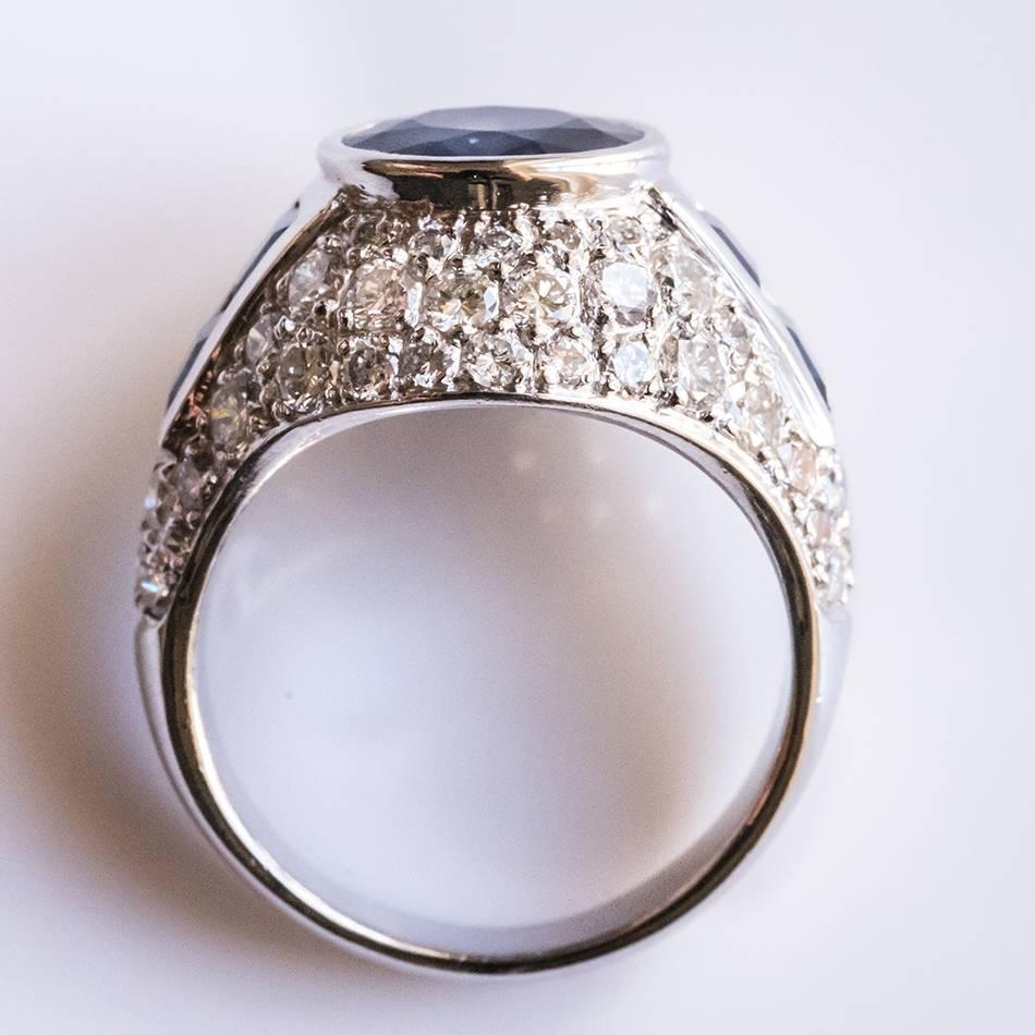 French Sapphire Diamond Platinum Ring 6