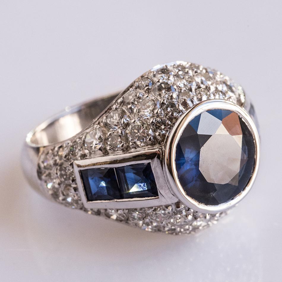 Art Deco French Sapphire Diamond Platinum Ring