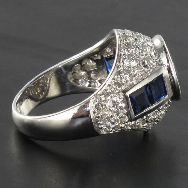 French Sapphire Diamond Platinum Ring For Sale at 1stdibs