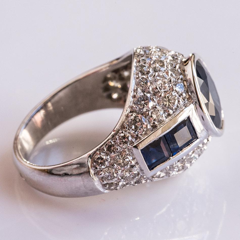 French Sapphire Diamond Platinum Ring In New Condition In Poitiers, FR