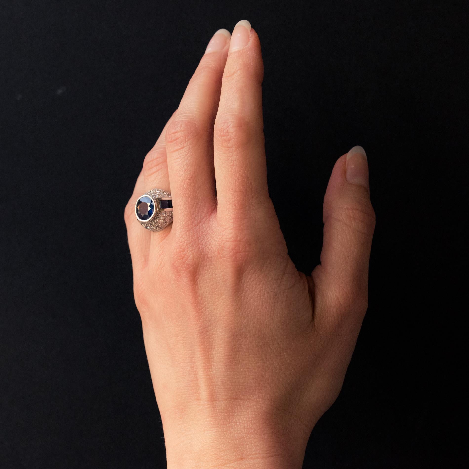 Women's French Sapphire Diamond Platinum Ring