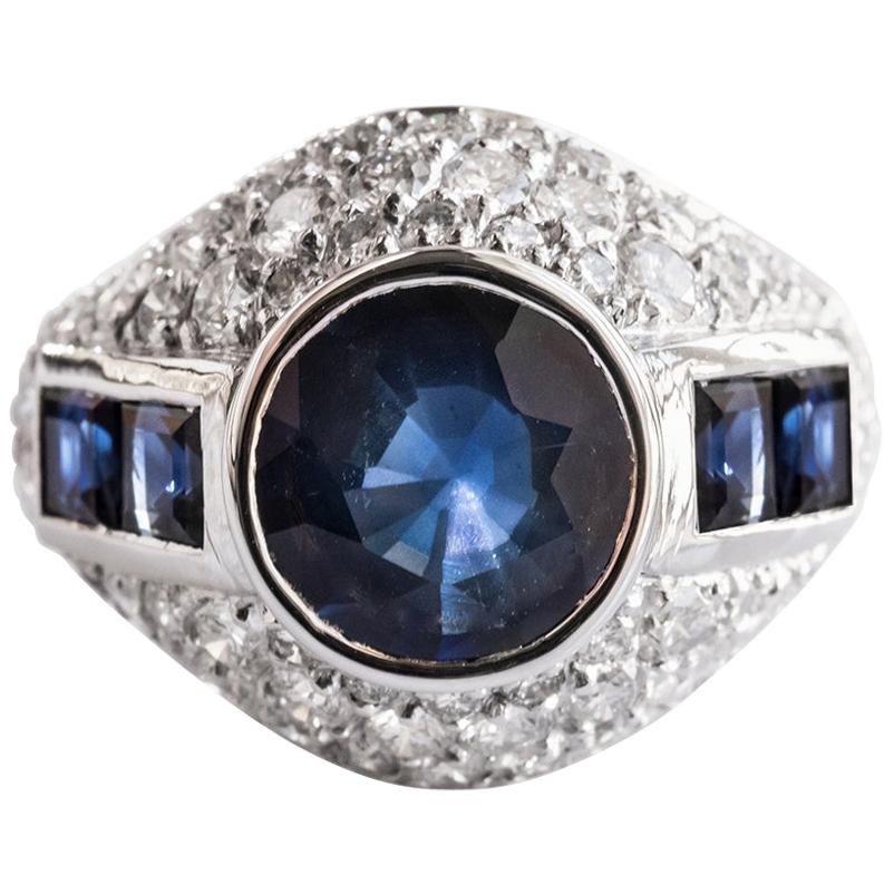French Sapphire Diamond Platinum Ring